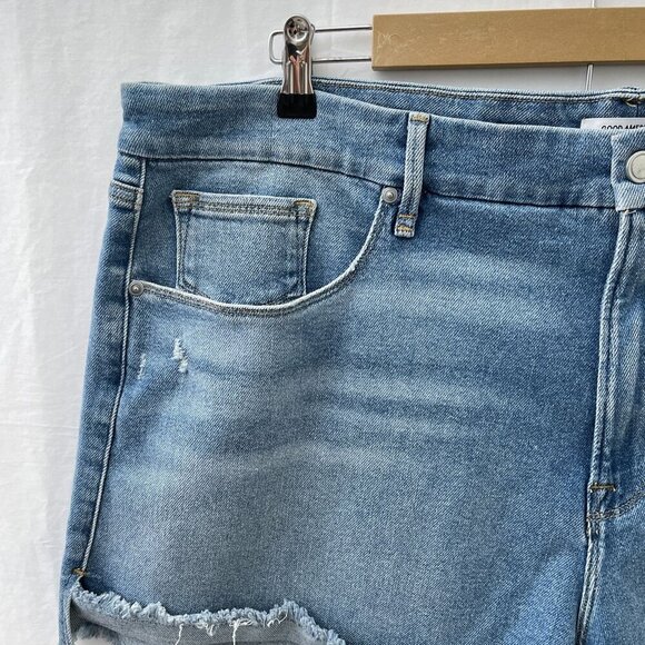 Good American Blue Curve 3" In Denim Shorts Stretch Distressed Raw Hem Women 22 - Picture 5 of 16